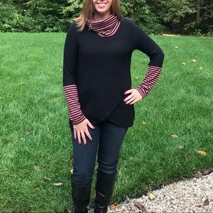 Black Sweater With Striped Collar